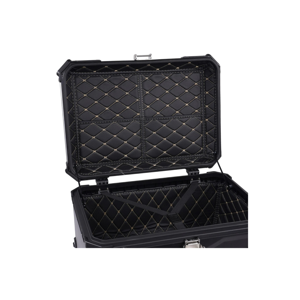 Motorcycle Top Box 65L Aluminium Luggage Top Case Universal Fitting Plate Black