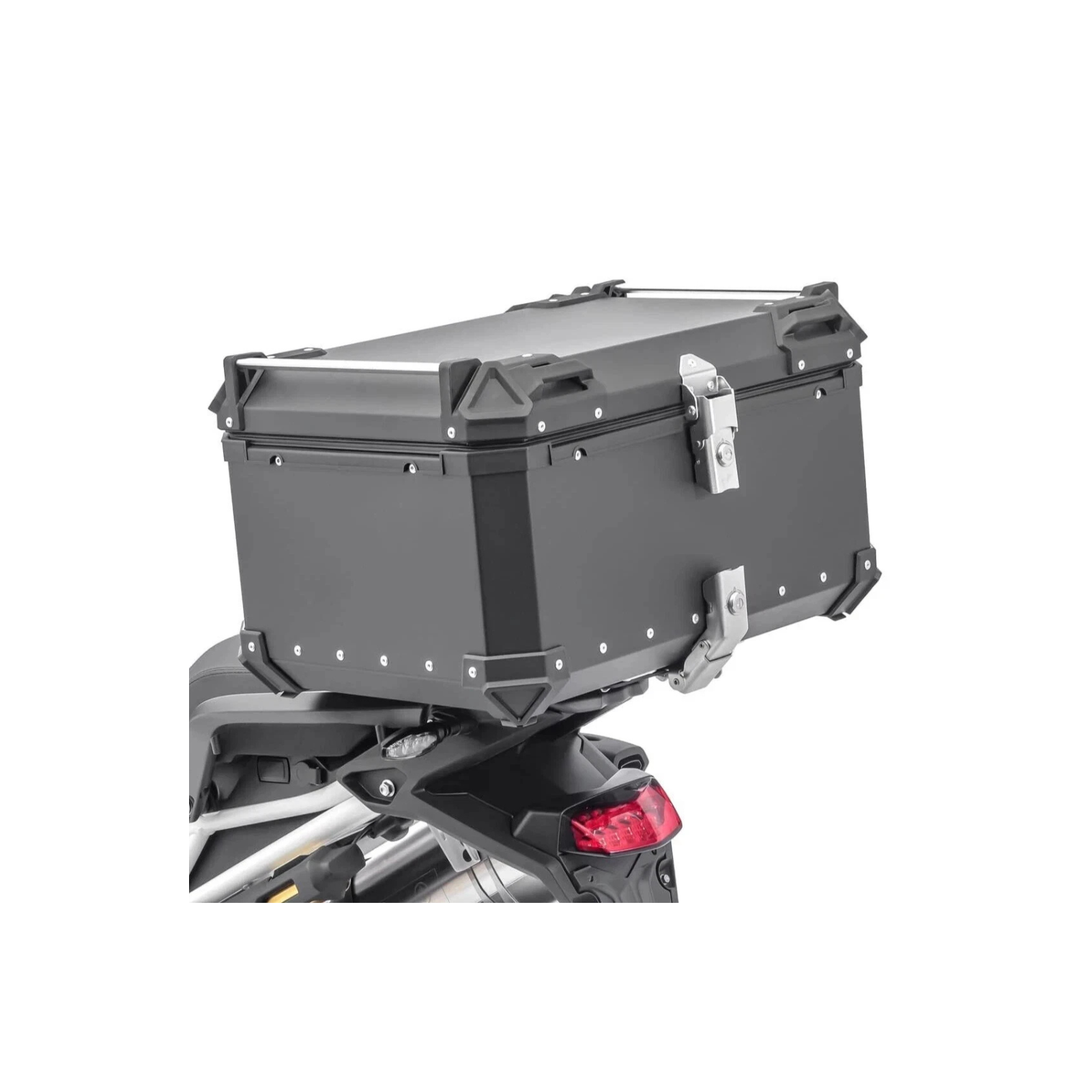 Motorcycle Top Box 65L Aluminium Luggage Top Case Universal Fitting Plate Black